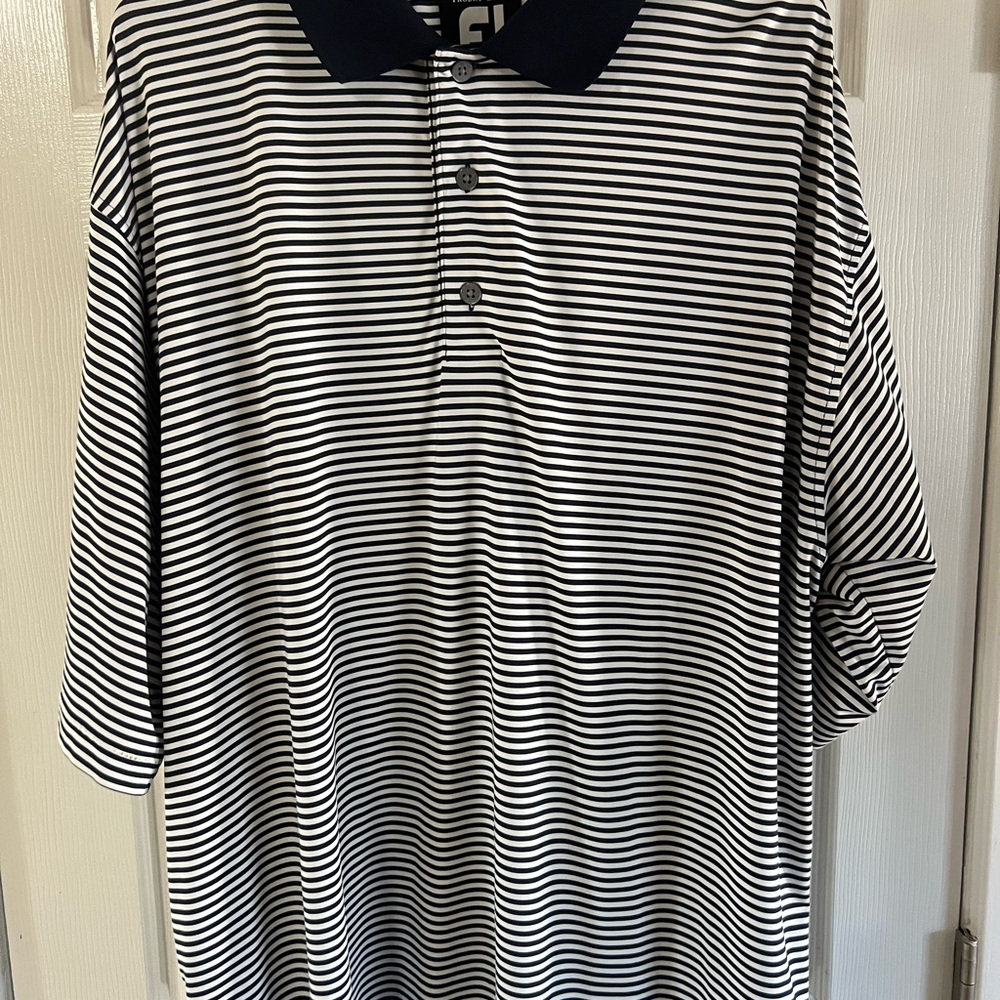 Footjoy Men’s Striped Navy and White Polo Shirt